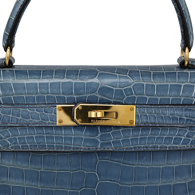 Сумка Hermès Kelly 32 в крокодиловой коже Blue Jean