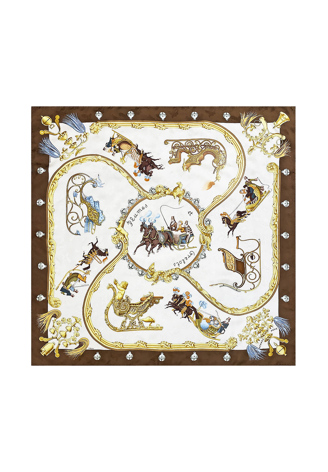 Шелковый платок Hermès Plumes et Grelots