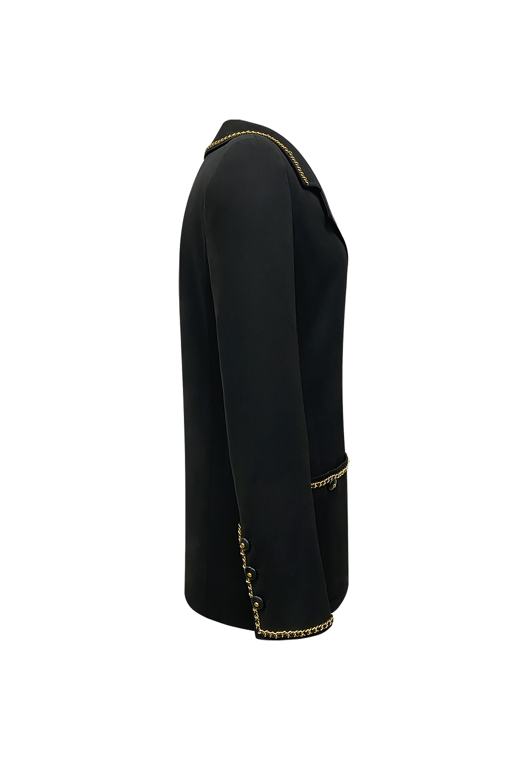 Двубортный черный жакет Chanel с цепями