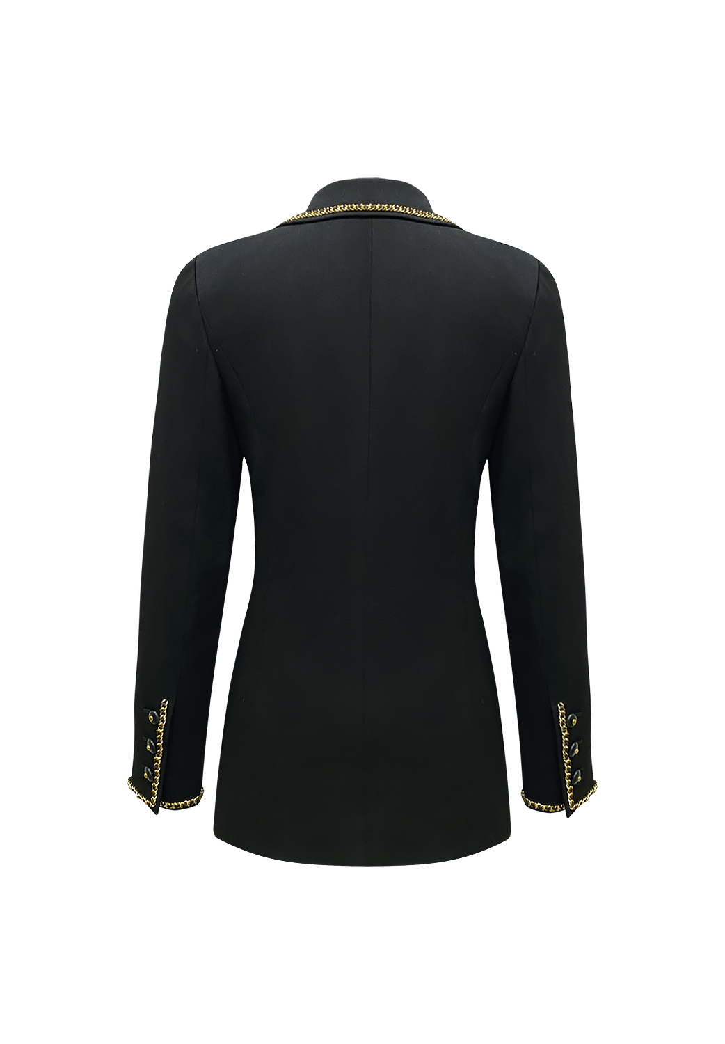 Двубортный черный жакет Chanel с цепями