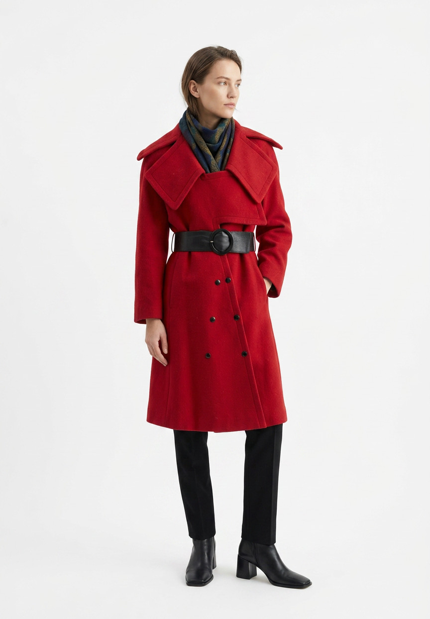 Красное шерстяное пальто Pierre Cardin 