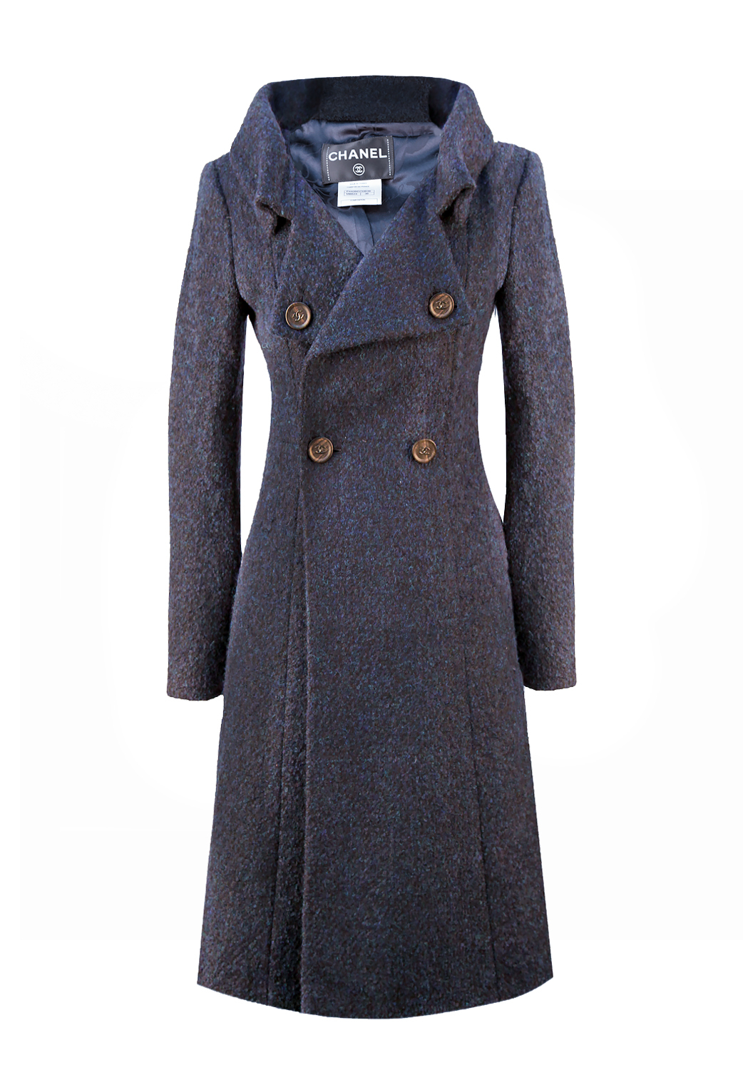 Синее двубортное пальто Chanel