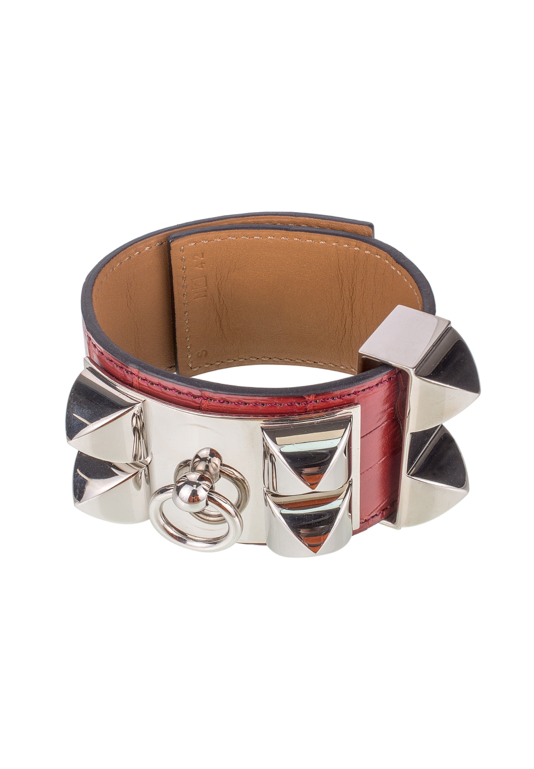 Красный браслет Hermès Collier de Chien Matte Niloticus Crocodile