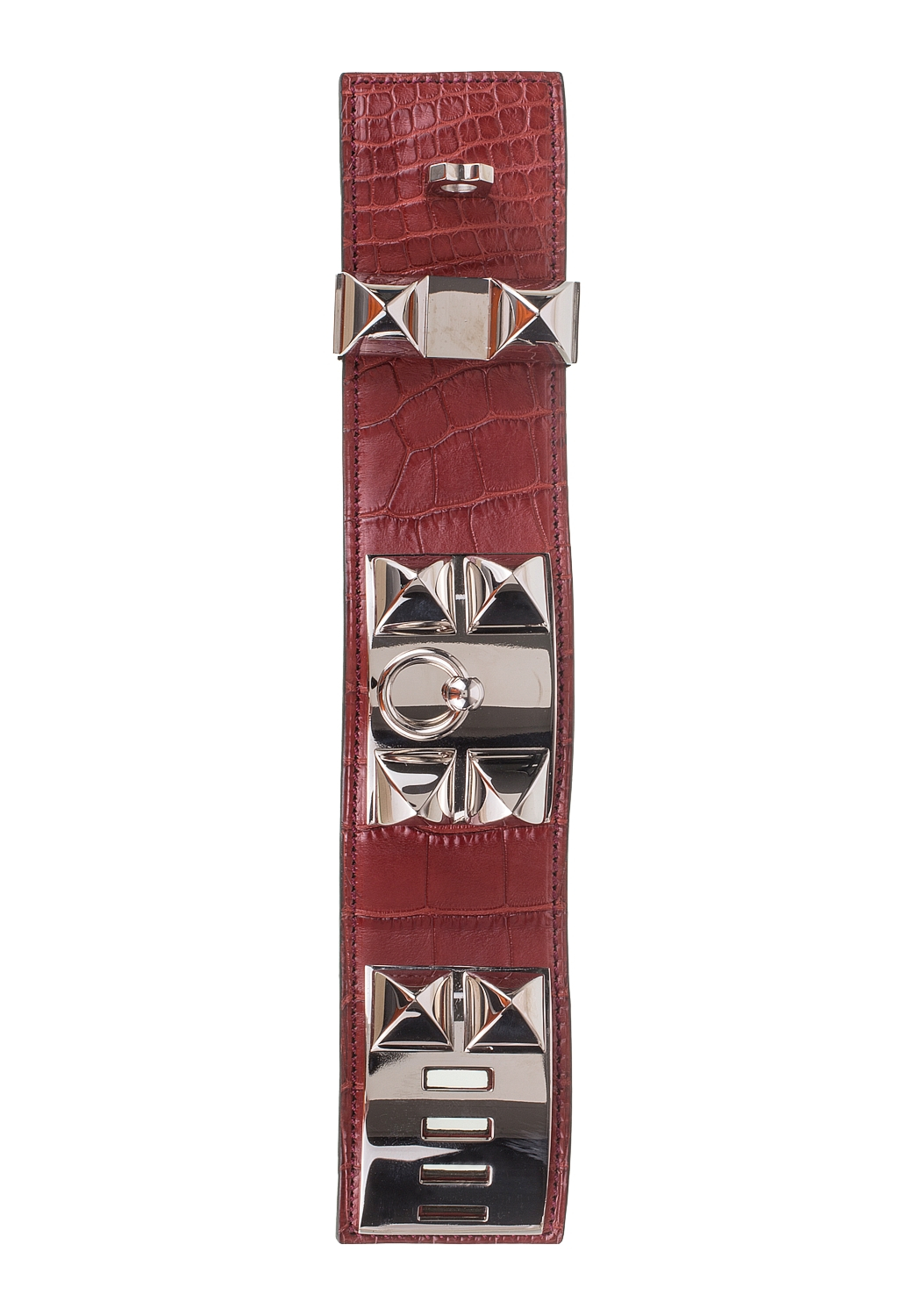 Красный браслет Hermès Collier de Chien Matte Niloticus Crocodile