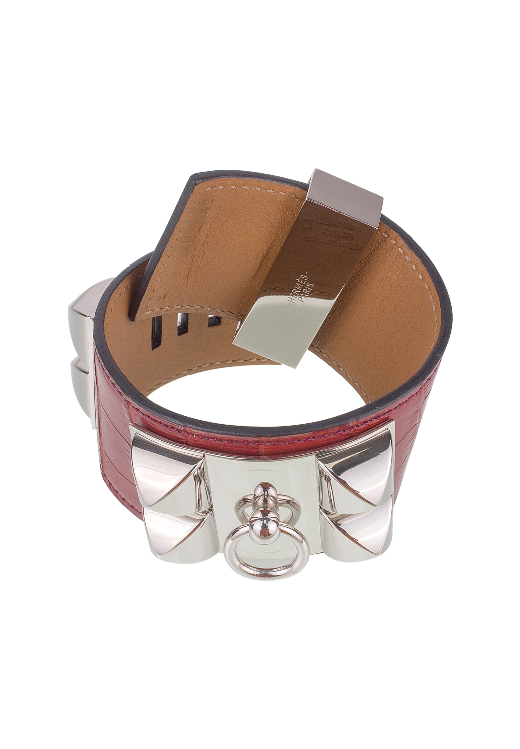 Красный браслет Hermès Collier de Chien Matte Niloticus Crocodile