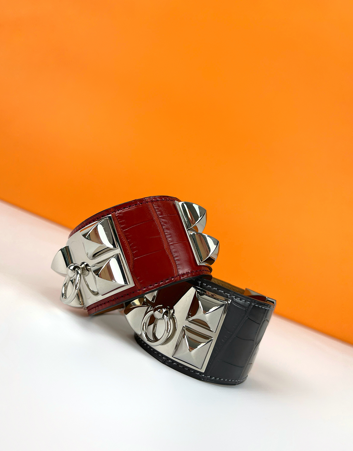 Красный браслет Hermès Collier de Chien Matte Niloticus Crocodile