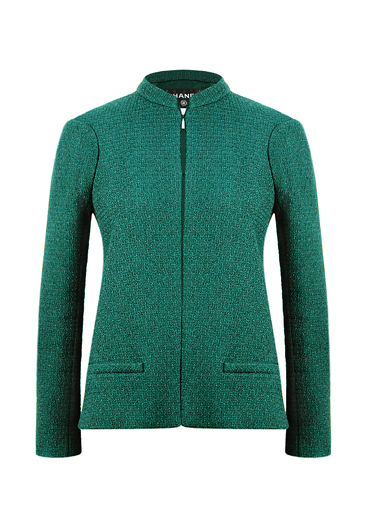 Зеленый твидовый жакет Chanel