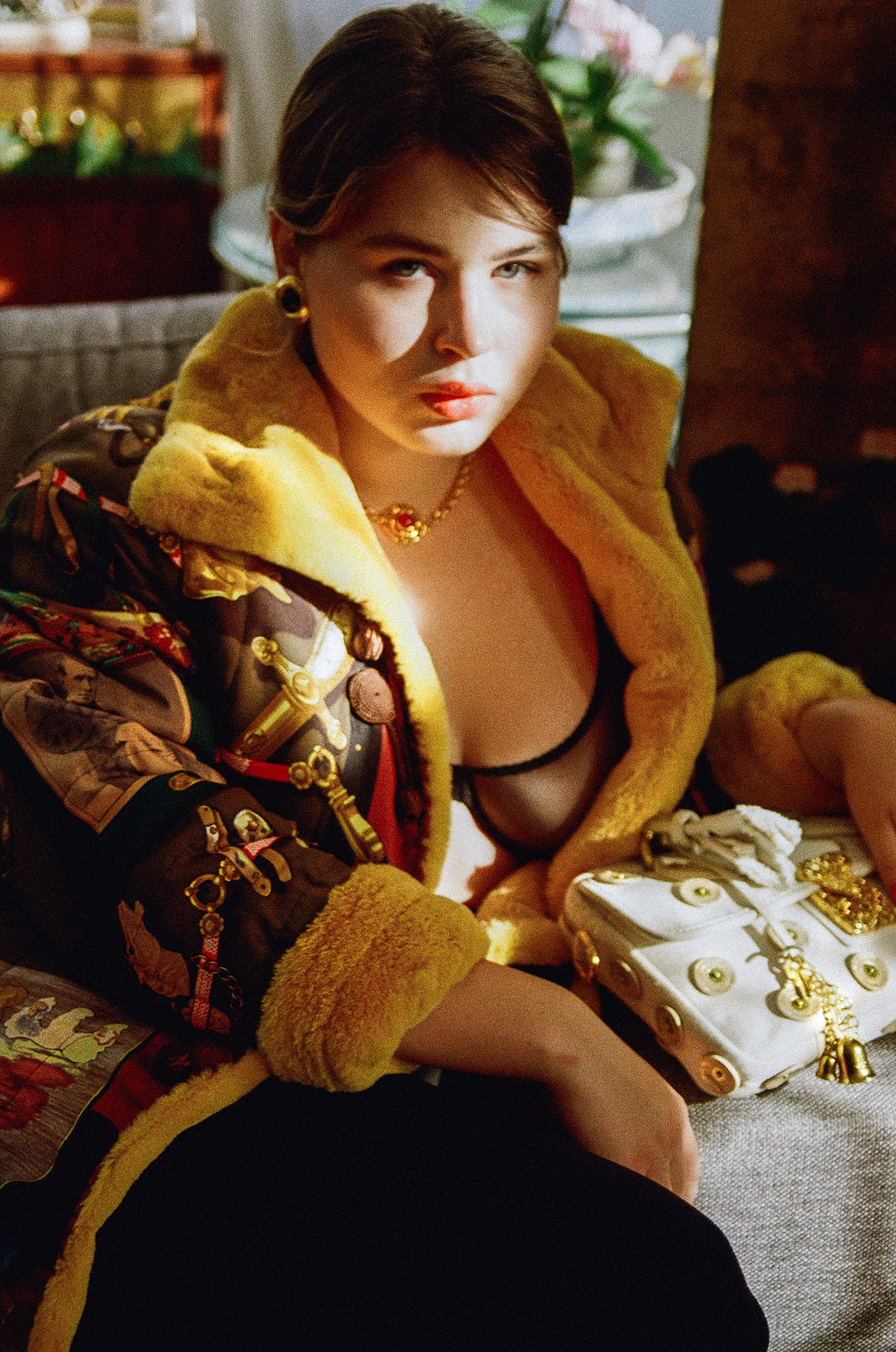 Шелковое полупальто Hermès с мехом кролика