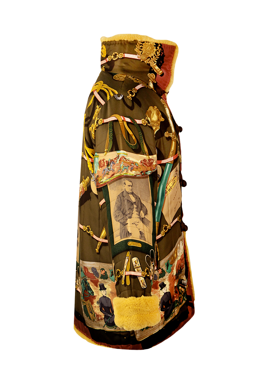 Шелковое полупальто Hermès с мехом кролика