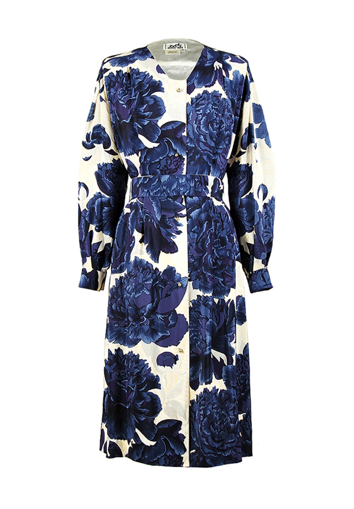 Платье Hermès с синими пионами