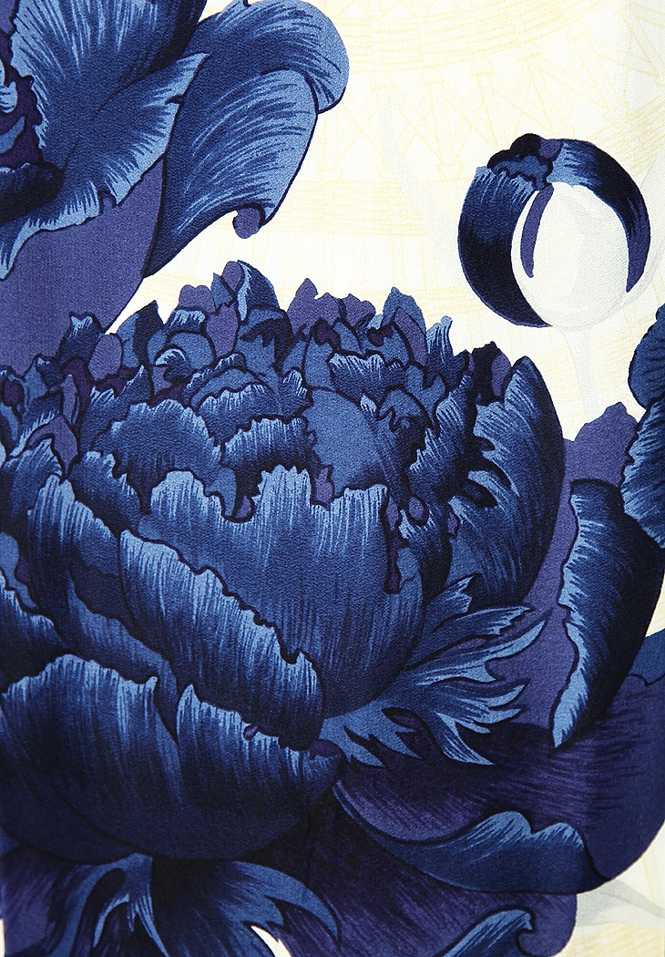 Платье Hermès с синими пионами